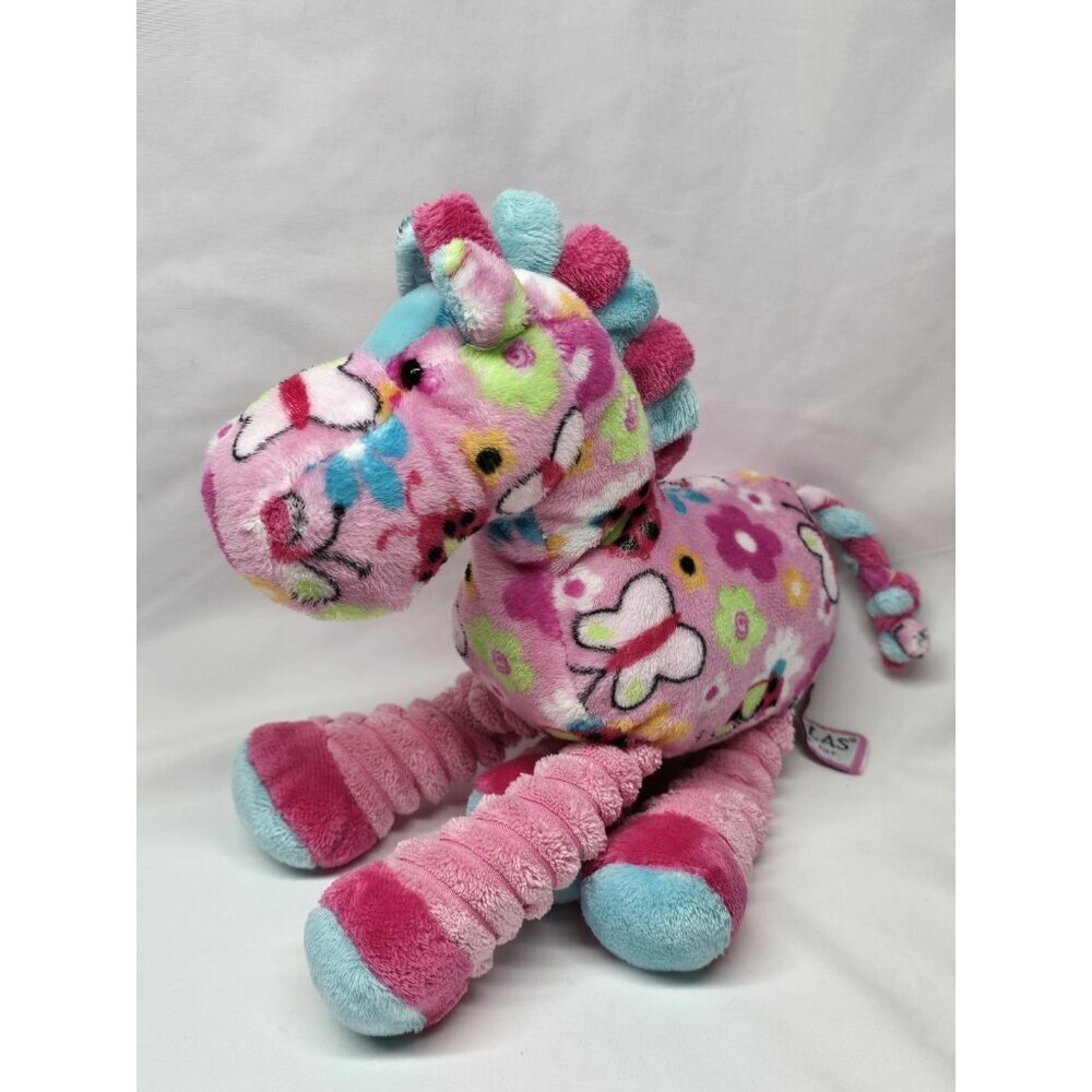 Douglas The Cuddle Toy Horse Zebra Flower Floral Pink Blue 10” Plush Ribbed Legs